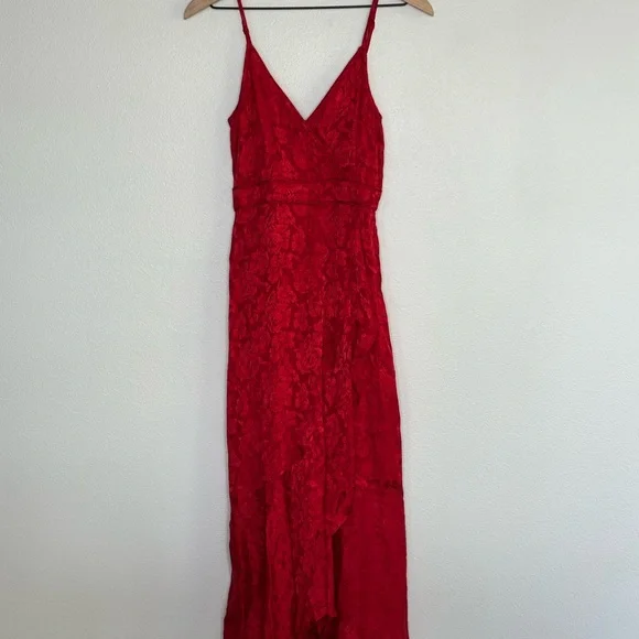 Band of The Free Red Asymmetrical Wrap Midi Dress